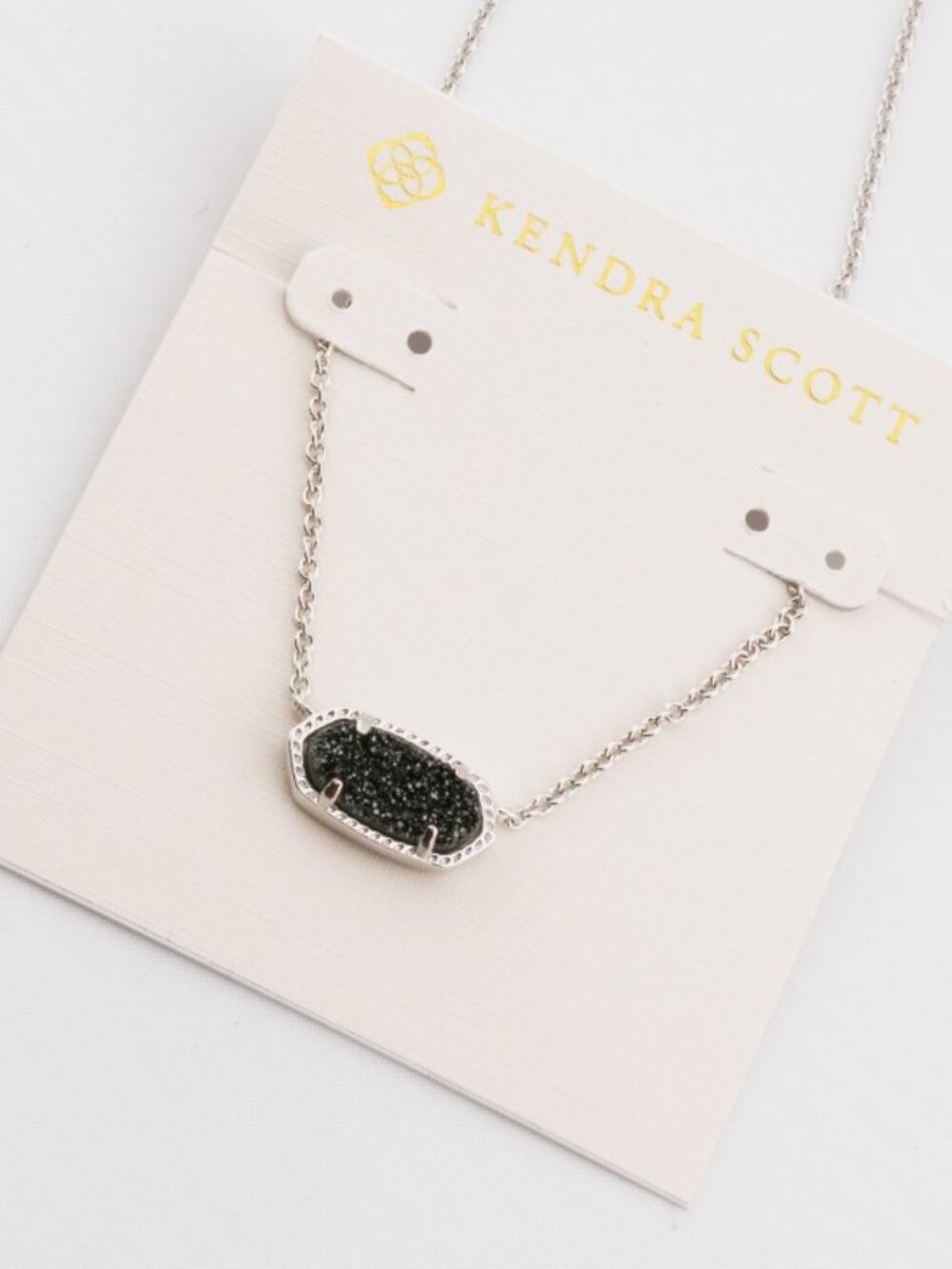 Kendra Scott Silver Necklace with Black Druzy Pendant